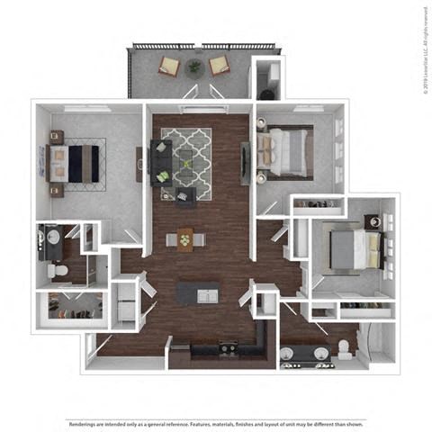 Floor plan for 3 beds, 2 baths, 1331 sqft
