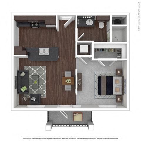 Floor plan for studio, 1 bath, 561 sqft