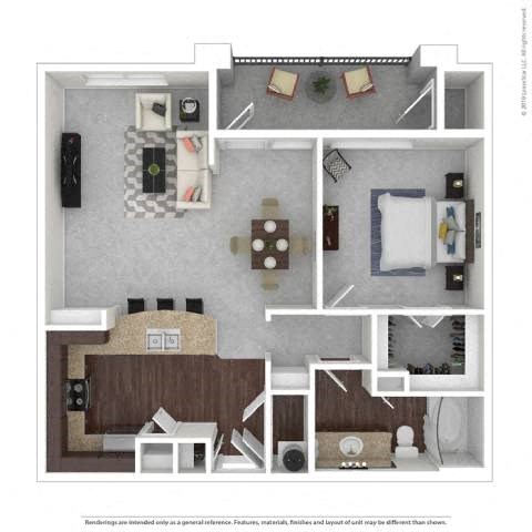 Floor plan for 1 bed, 1 bath, 875 sqft