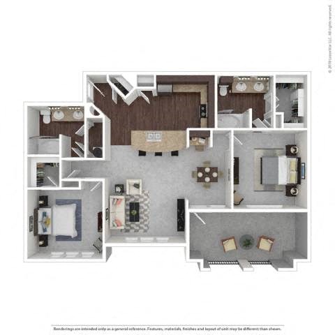 Floor plan for 2 beds, 2 baths, 1165 sqft