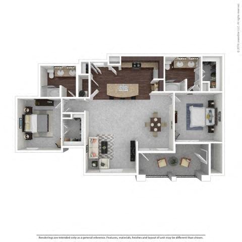 Floor plan for 2 beds, 2 baths, 1278 sqft