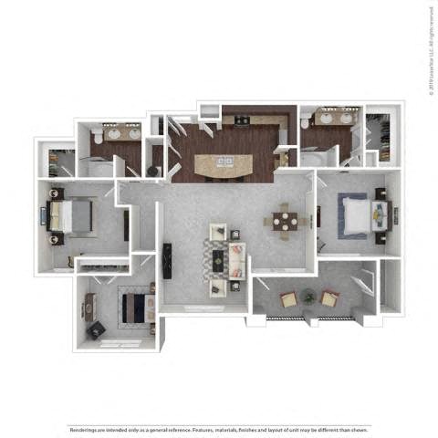 Floor plan for 3 beds, 2 baths, 1446 sqft
