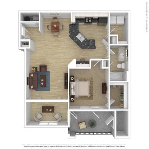 Floor plan for 1 bed, 1 bath, 975 sqft