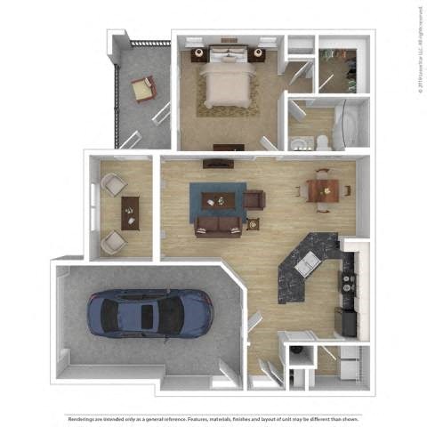Floor plan for 1 bed, 1 bath, 940 sqft