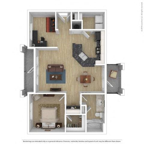 Floor plan for 1 bed, 1 bath, 1006 sqft