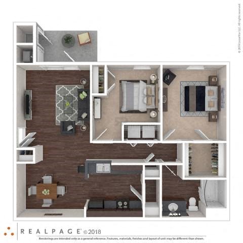 Floor plan for 2 beds, 1 bath, 1129 sqft