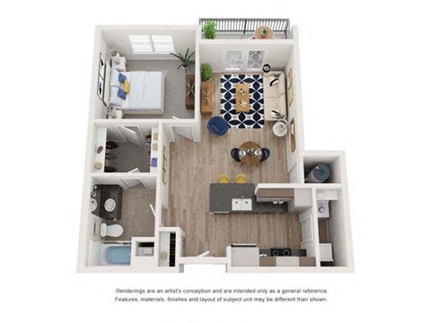 Floor plan for 1 bed, 1 bath, 724 sqft