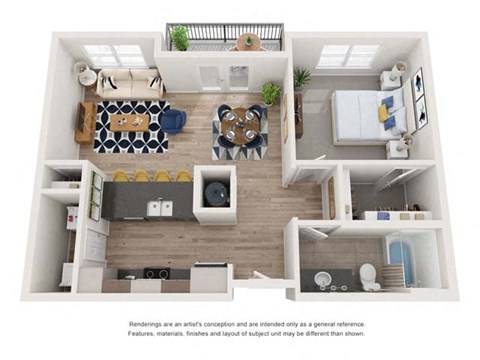 Floor plan for 1 bed, 1 bath, 747 sqft