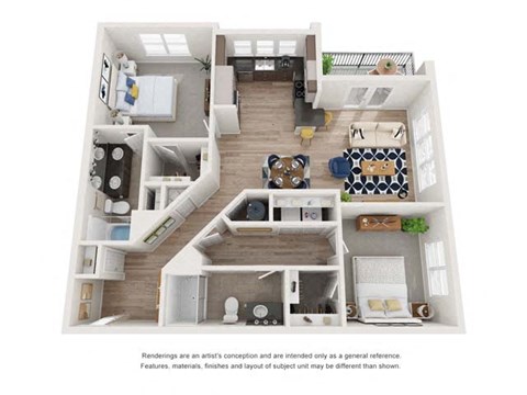 Floor plan for 2 beds, 2 baths, 1159 sqft