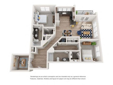 Floor plan for 2 beds, 2 baths, 1261 sqft