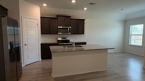 Anna apartment for rent - A kitchen with a granite countertop and a refrigerator.