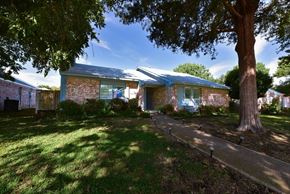 Richardson apartment for rent - A house with a blue roof and a tree in front.