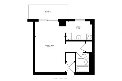 Floor plan for studio, 1 bath, 459 sqft