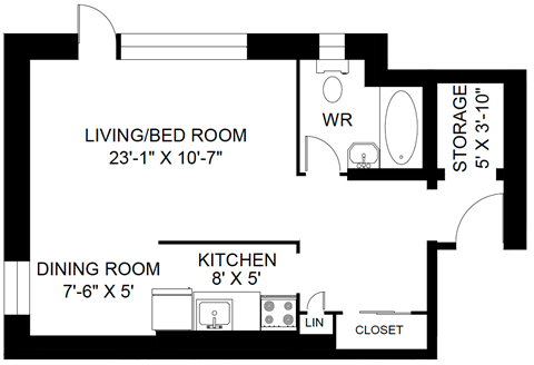 Floor plan for studio, 1 bath, 460 sqft