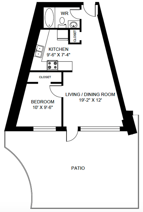 Floor plan for studio, 1 bath, 1141 sqft