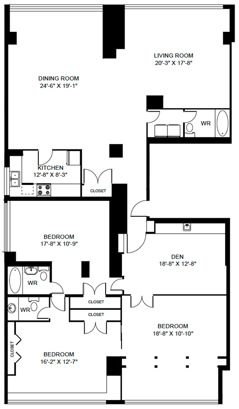 Floor plan for 3 beds, 2 baths, 2636 sqft