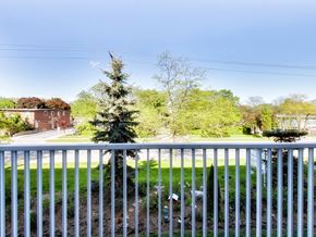 Toronto apartment for rent - a view from a balcony of a yard with a tree
