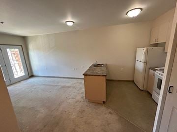 Kingston apartment for rent - A kitchen area with a refrigerator, oven, and a countertop.