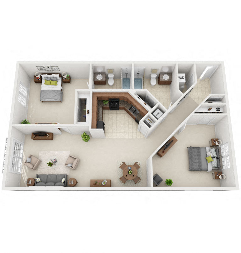 Floor plan for 2 beds, 2 baths, 1437 sqft