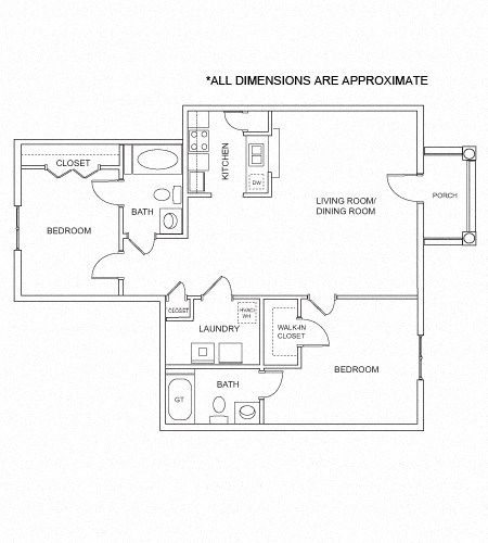 Floor plan for 2 beds, 2 baths, 1093 sqft