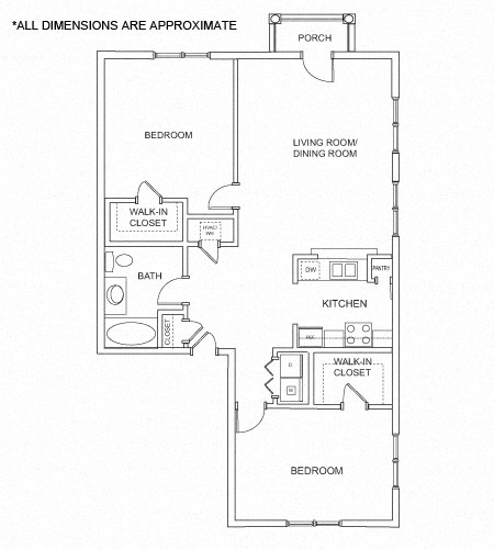 Floor plan for 2 beds, 1 bath, 1314 sqft