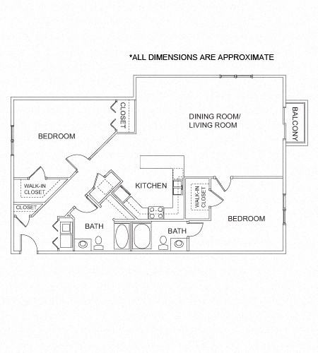 Floor plan for 2 beds, 2 baths, 1437 sqft