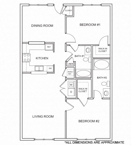 Floor plan for 2 beds, 2 baths, 1158 sqft