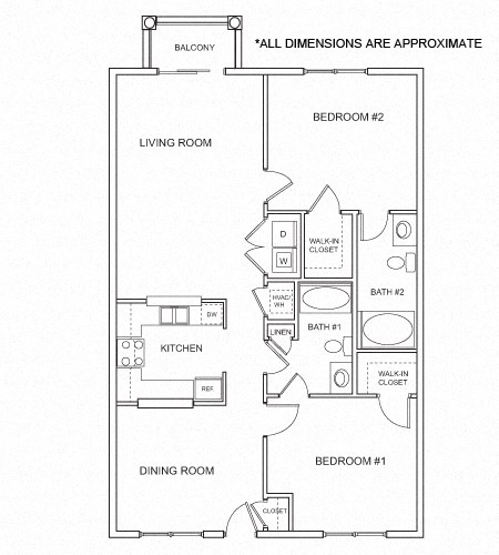 Floor plan for 2 beds, 2 baths, 1147 sqft