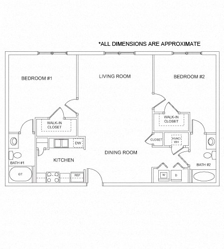 Floor plan for 2 beds, 2 baths, 1059 sqft