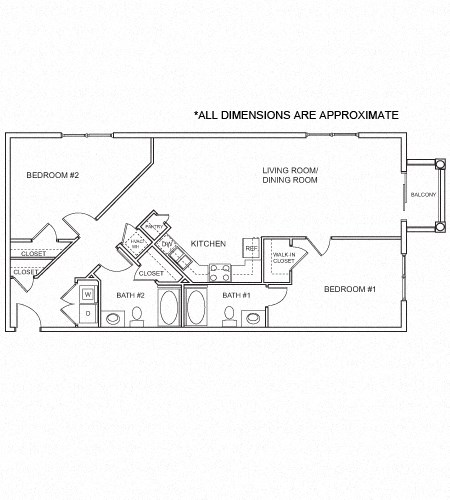 Floor plan for 2 beds, 2 baths, 1125 sqft