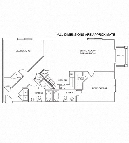 Floor plan for 2 beds, 2 baths, 1318 sqft