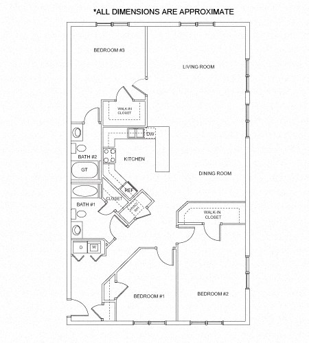 Floor plan for 3 beds, 2 baths, 1584 sqft