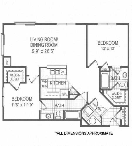Floor plan for 2 beds, 2 baths, 1182 sqft