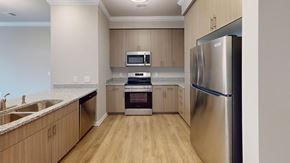 Raleigh apartment for rent - a designer kitchen with granite countertops and stainless steel appliances