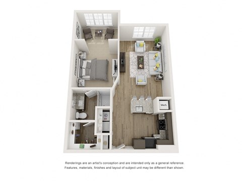 Floor plan for 1 bed, 1 bath, 791 sqft