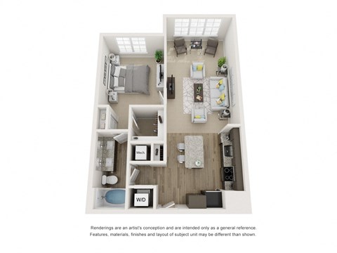 Floor plan for 1 bed, 1 bath, 829 sqft