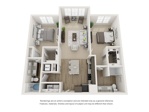 Floor plan for 2 beds, 2 baths, 1168 sqft