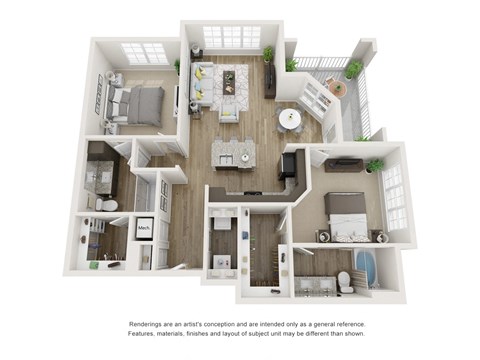 Floor plan for 2 beds, 2 baths, 1195 sqft