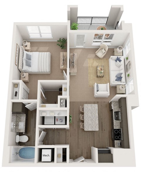 Floor plan for 1 bed, 1 bath, 780 sqft