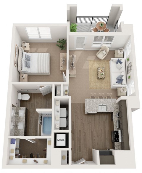 Floor plan for 1 bed, 1 bath, 780 sqft