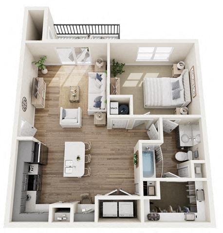Floor plan for 1 bed, 1 bath, 784 sqft