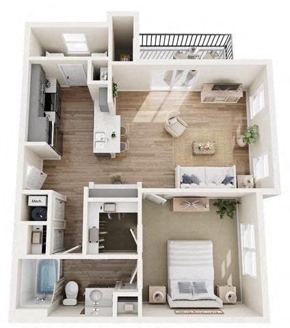 Floor plan for 1 bed, 1 bath, 804 sqft