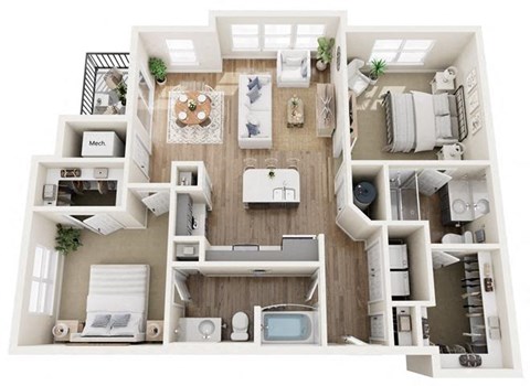 Floor plan for 2 beds, 2 baths, 1119 sqft
