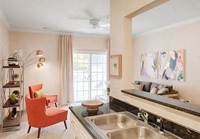 Yorktown apartment for rent - Open floor plan from galley kitchen into living room