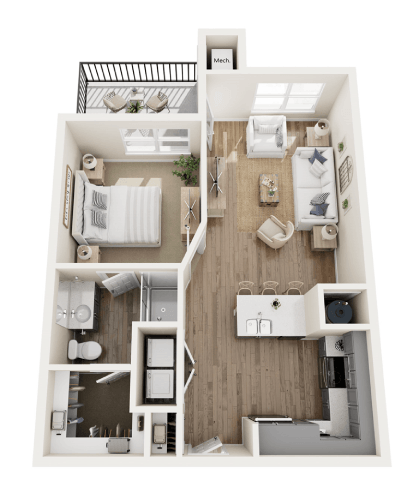 Floor plan for 1 bed, 1 bath, 694 sqft