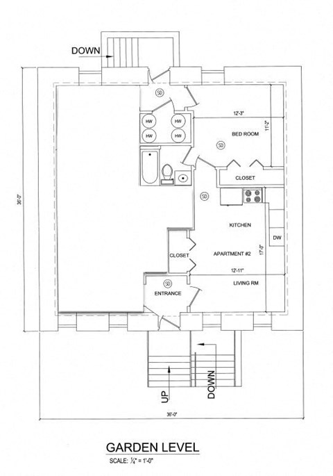 Floor plan for 1 bed, 1 bath