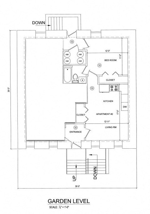 Floor plan for 1 bed, 1 bath