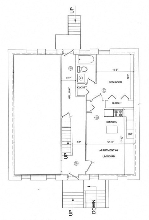 Floor plan for 1 bed, 1 bath