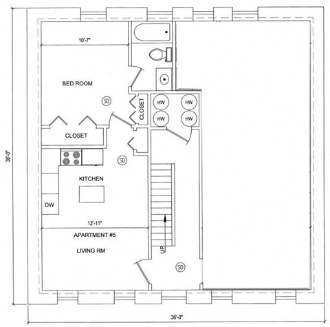 Floor plan for 2 beds, 1 bath