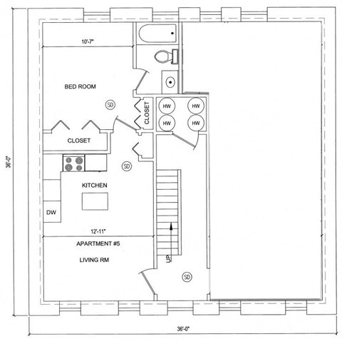 Floor plan for 2 beds, 1 bath